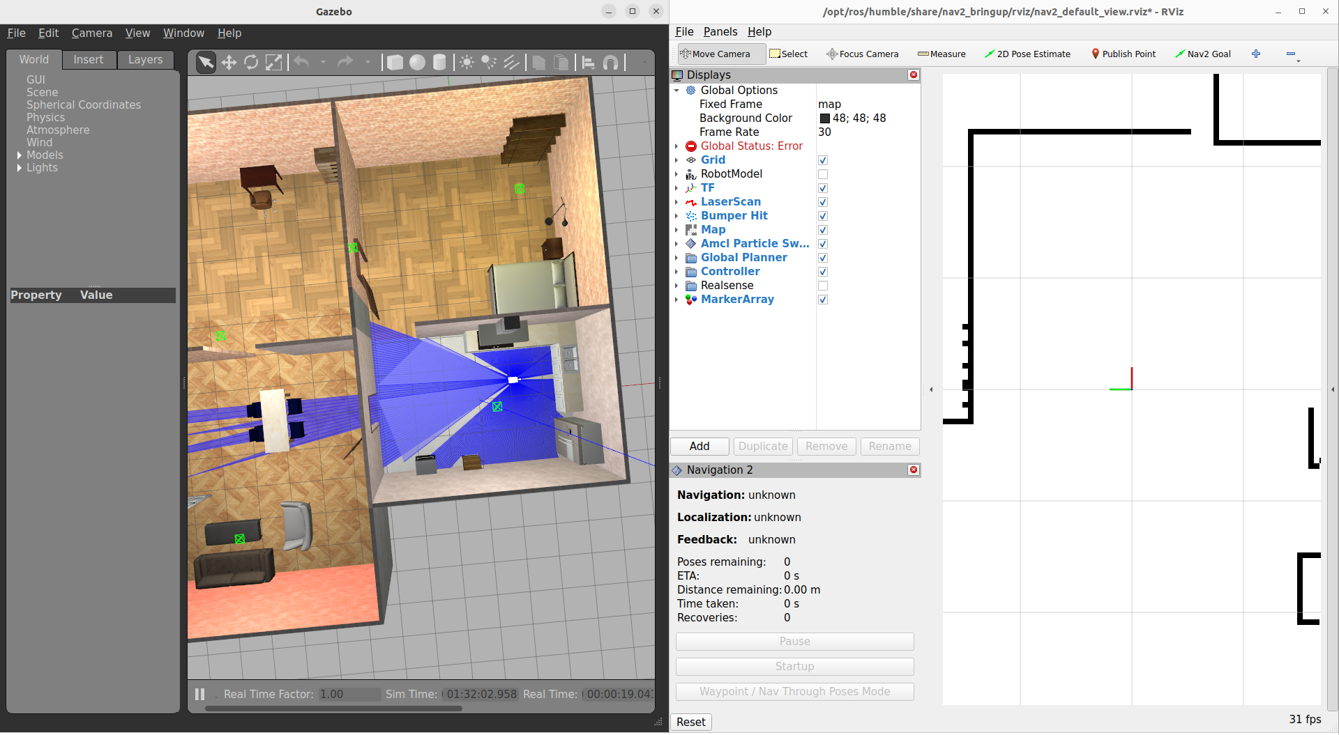 Mirte simulation in gazebo plus RViz